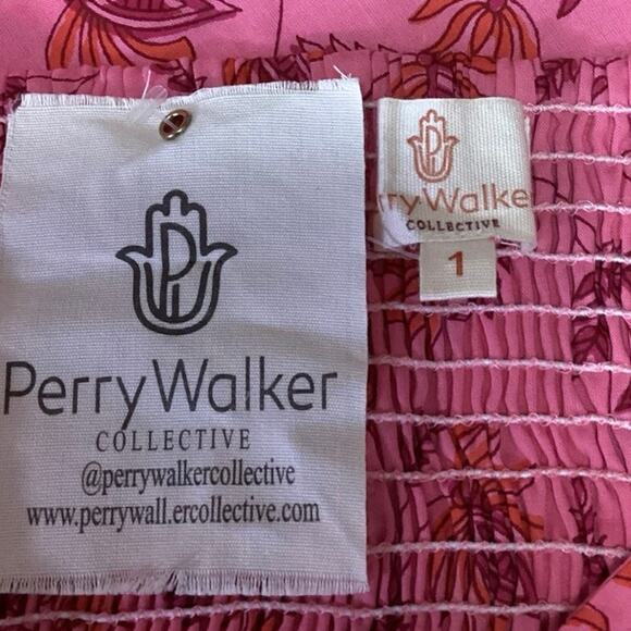 New Perry Walker Collective Pink Floral Ruched Elastic Back Crop Tube Top Size S - Picture 4 of 5